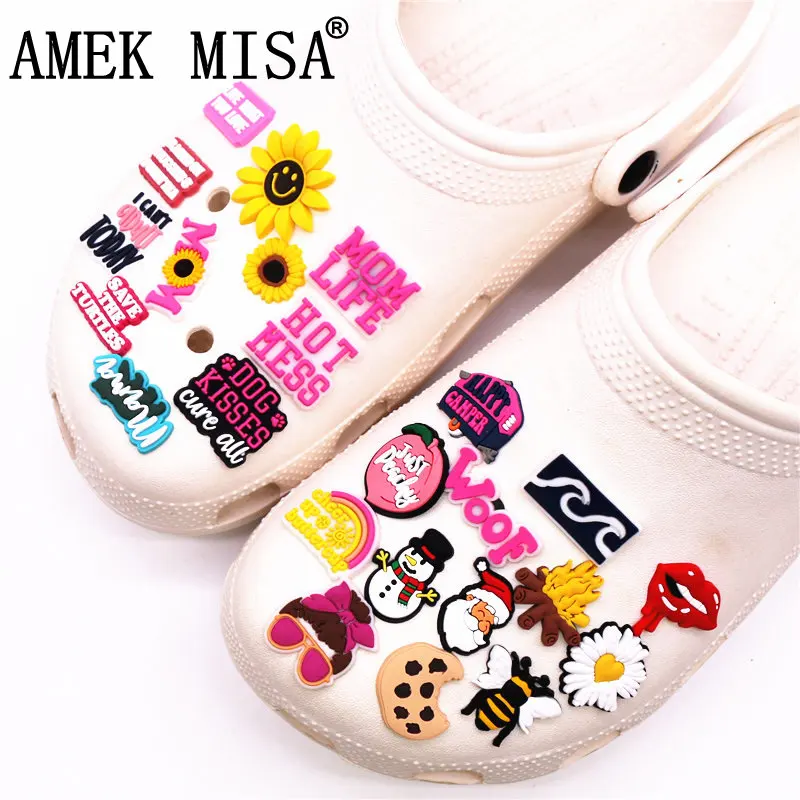 Лидер продаж, забавные Рождественские Подвески Jibz для обуви из ПВХ, 1 шт., розовые подвески для обуви, украшения для обуви в виде пчелы, сердца, цветов, крокса