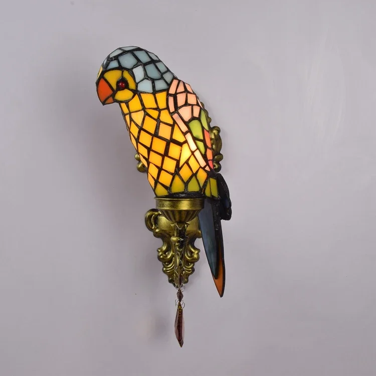 Креативный Ретро Попугай Бар Коридор Хрустальный Настенный Светильник Тиффани