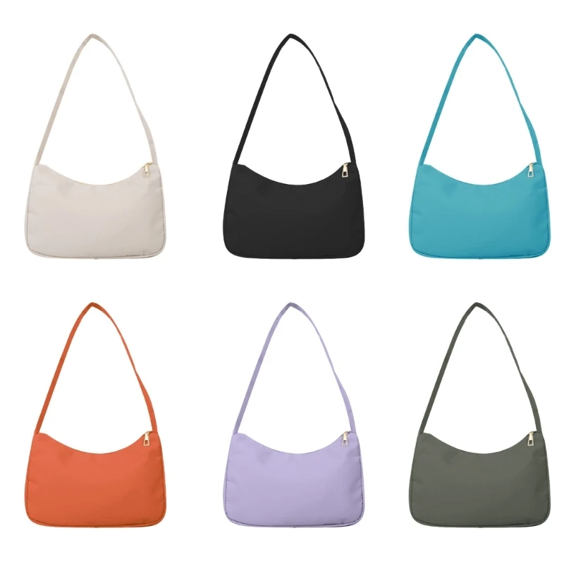 

Shoulder Bags for Women Solid Color Hobo Tote Handbag Nylon Underarm Bag Mini Clutch Purse with Zipper Closure