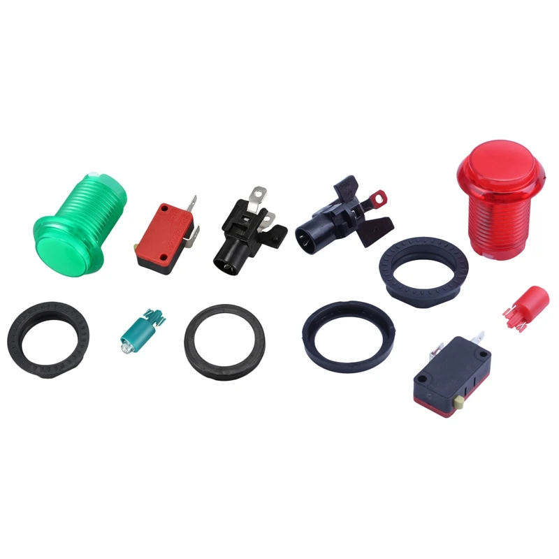 

2 Set Round Lit Illuminated Arcade Video Game Push Button Switch LED Light 5V/12V, 1 Set Green & 1 Set Red