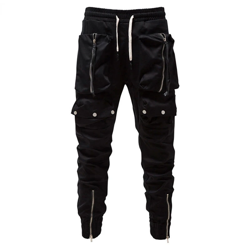 Mens Double Zipper Rock Punk Cargo Pants Joggers Hip Hop Cotton Casual Streetwear Pockets Sweatpants Men Motor Biker Trousers