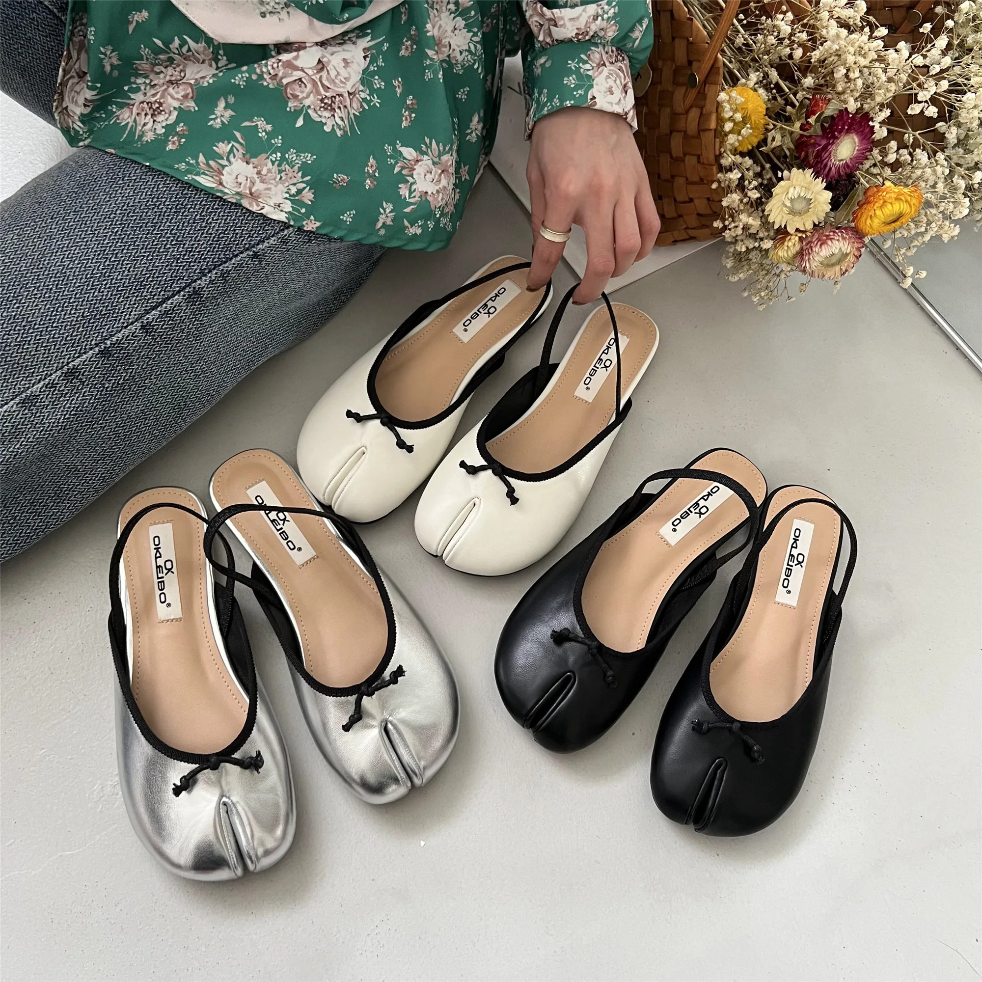 

Bailamos Tabi Ninja Women Shoes Split Toe Flats Ballet Shoes Woman Slip On Loafers Soft Bottom Moccasins Bow-Tie Ballerina Shoes