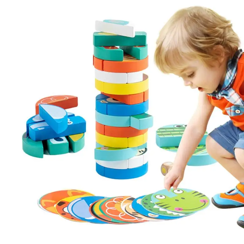 

Деревянные игрушки для укладки, деревянные строительные блоки для Монтессори, Обучающие безопасные для использования Обучающие игрушки, игры в форме милых животных