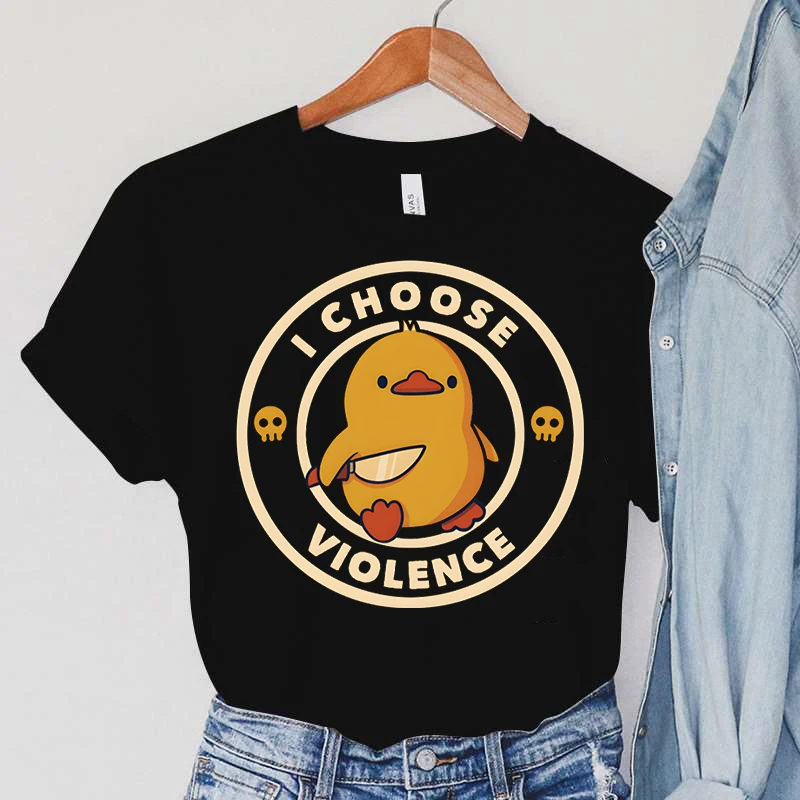 I CHOOSE VIOLENCE Print Women's Clothing Duck&knife Print T-Shirts Cartoon Animals Female Tops Vintage Skull Women New T-Shirts