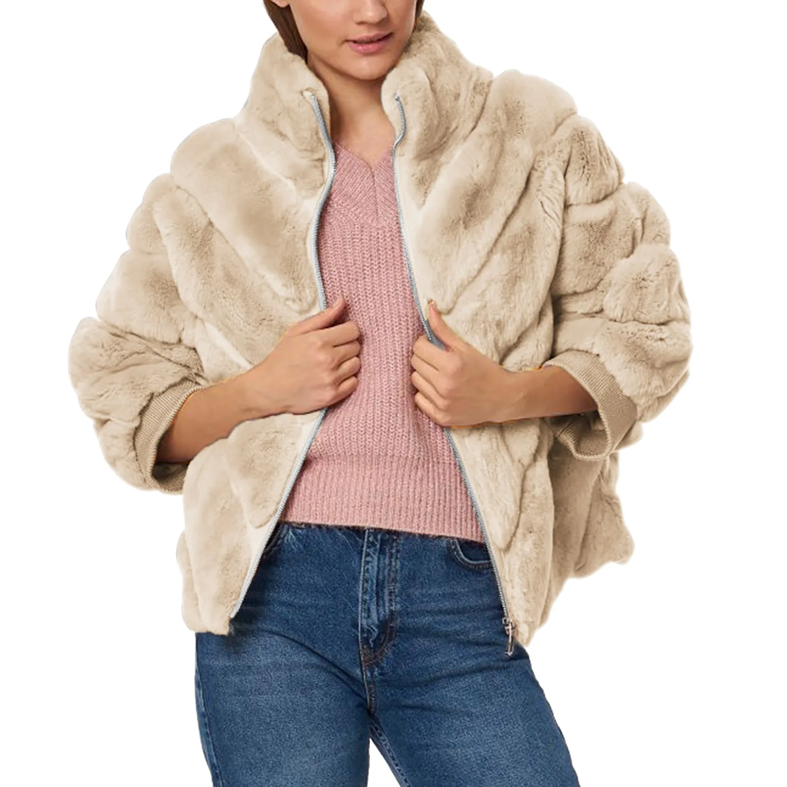 

Женская куртка, пуловер, свитеры, флисовый свитшот, пушистый рукав, размер, теплая куртка, длинная куртка из искусственной кожи, легкая тепла...