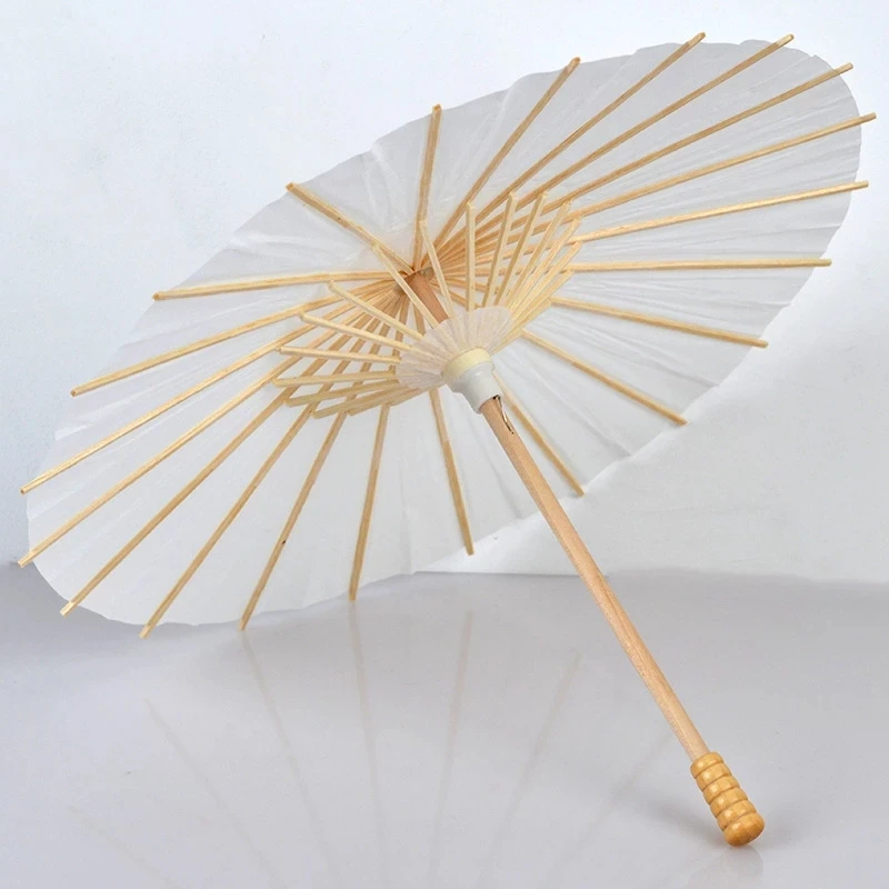 

50pcs/lot New White Color Long-handle Outdoor Wedding Paper Parasols Chinese Craft Umbrellas Diameter