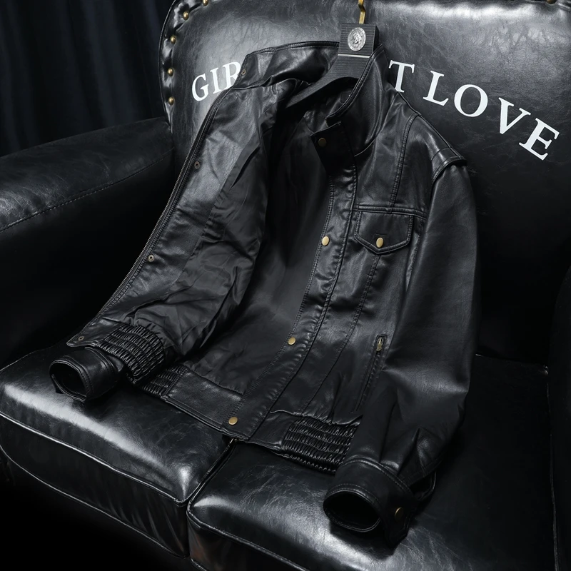 Осенне-зимнее новое мотоциклетное кожаное пальто с лацканами мужское облегающее