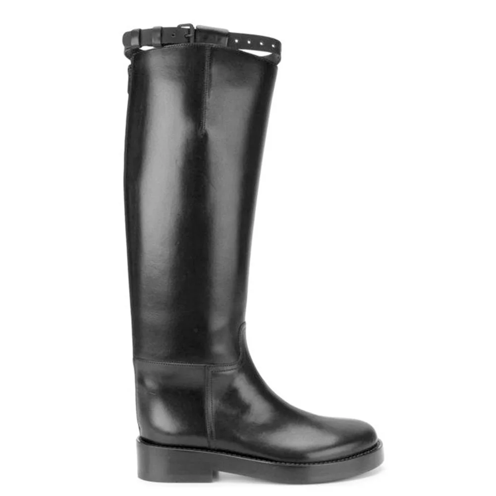 

Gnazhee Black Leather Women's Knee High Boots Winter Shoes Slip On Comfy Walking Riding Boots