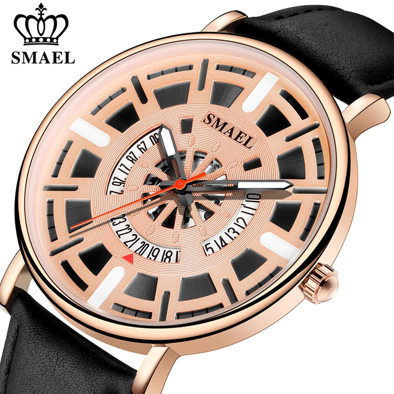 

Часы наручные SMAEL Мужские кварцевые, брендовые Роскошные спортивные водонепроницаемые армейские модные в стиле милитари, с кожаным ремешко...