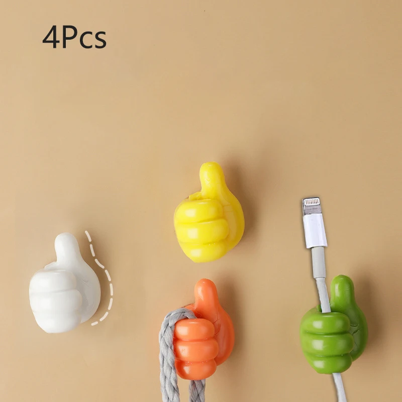 

4Pcs Multifunctional Thumb Hook Punch-free Clip Holder Wire Organizer Wall Hooks for Kitchen Bathroom Creative Storage Holders