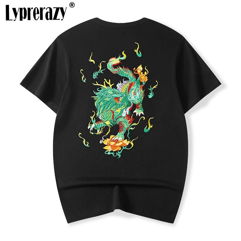 

Lyprerazy китайская футболка с коротким рукавом с вышивкой кирина брендовые хлопковые мужские футболки