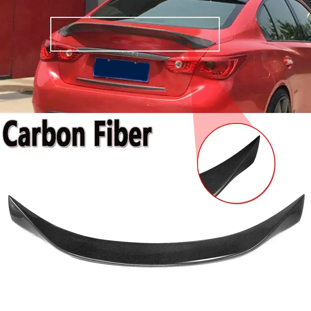 

For Infiniti Q50 2014-2018 Real Carbon Fiber Car Trunk Spoiler Lid Fits Highkick Aluminum Rear Wing Rear Trunk 124cm Body Kit