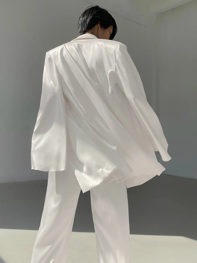 Mnealways18 Solid Ladies Pink Blazer Fashion Spring 2022 Long Sleeve Oversized Women Blazer Coat Elegant Sashes Satin Jackets