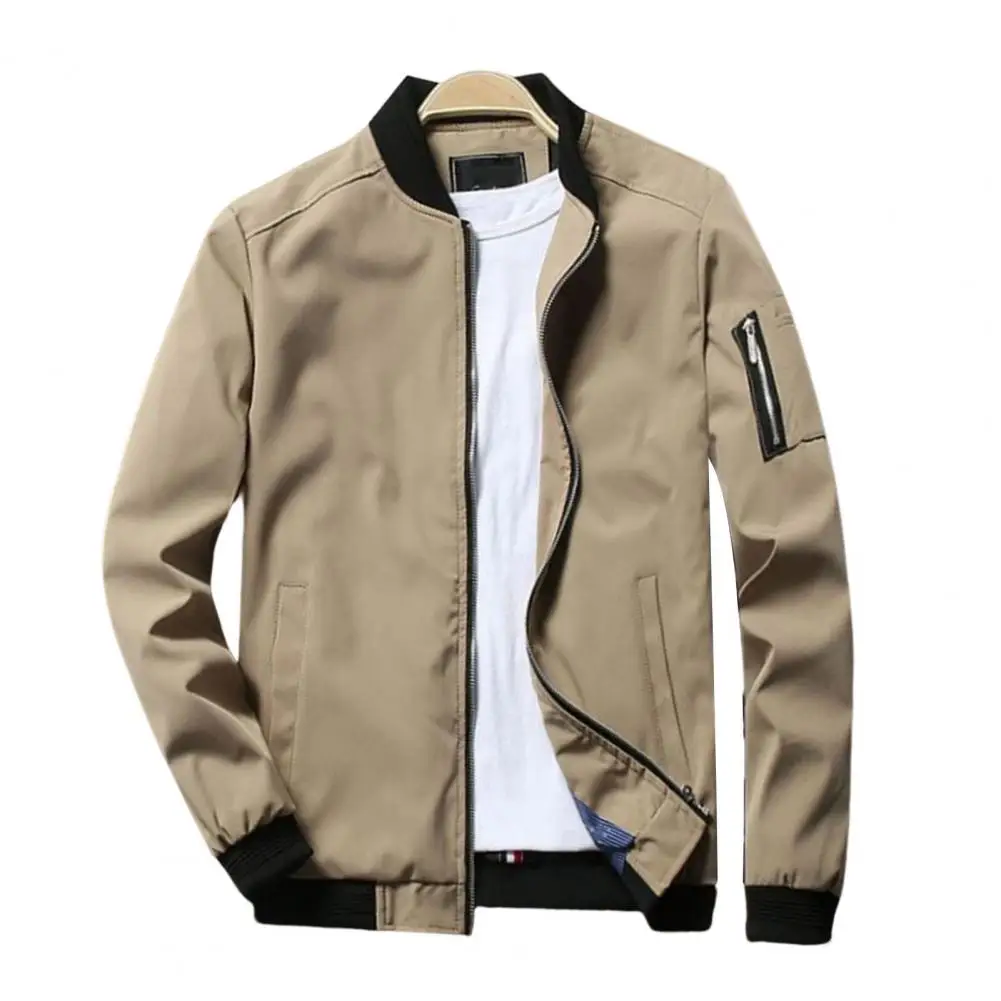 

2022 Bomber Jacket Men's Autumn Solid Color Ribbed Neckline Slim Fit Plus Size Ribbed Cuff Baseball Coat Men Clothing Streetwear