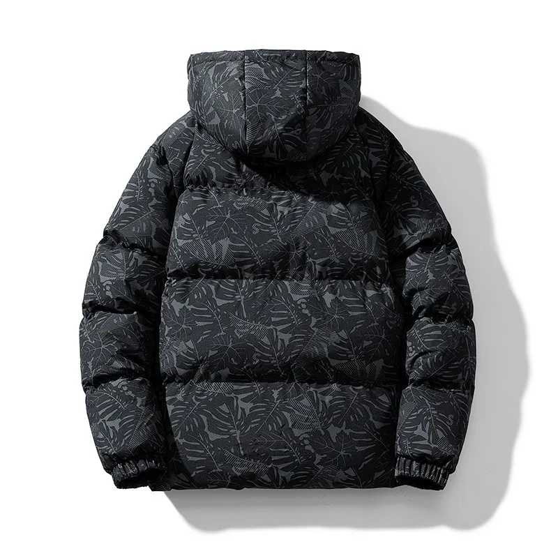 2022 Waterproof and Windproof Couple Hooded Jackets Mens Fashion Maple Leaf Print Thickened Warm Winter Jacket Men Clothing