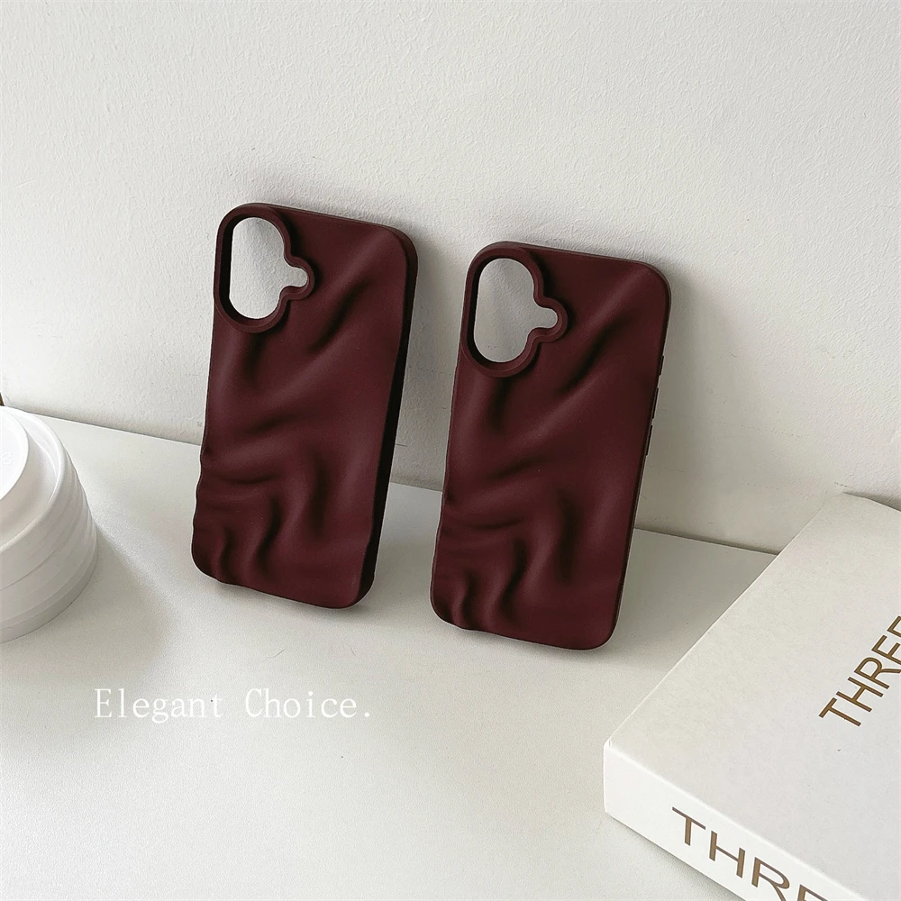 Роскошный чехол для телефона с матовым винно-красным водной рябью iPhone 15 14 Plus 16 13 12