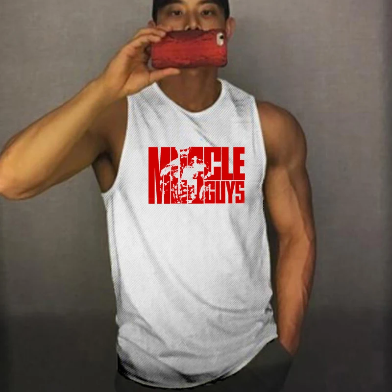 

Мужские Спортивные Повседневные майки для тренажерного зала, бодибилдинг, фитнес, майка для мышц, майка, Мужская сетчатая быстросохнущая од...