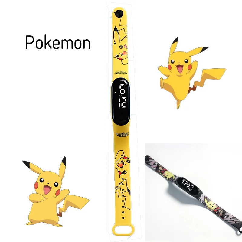 

Цифровые часы Pokemon с мультяшным сенсорным экраном, водонепроницаемые, Аниме Кукла Пикачу, студенческие модные силиконовые светодиодные час...