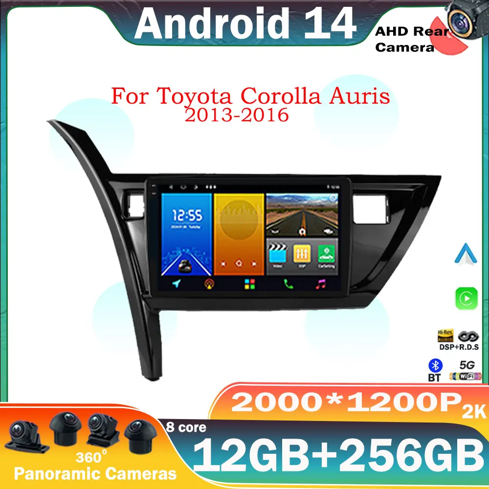 2Din Android 14 Автомобильный мультимедийный плеер для Toyota Corolla Auris 2013-2016 GPS Navi Carplay Auto