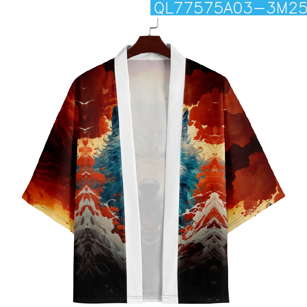 Пляжная юката с принтом волка для женщин и мужчин японское кимоно в стиле