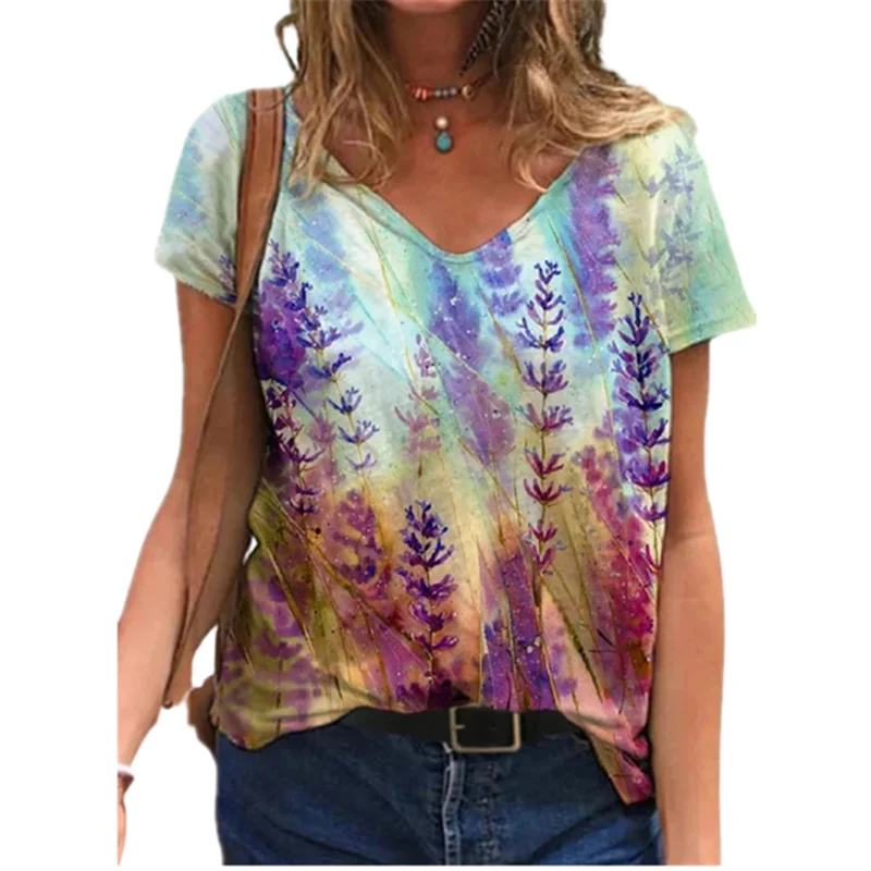 

KANCHIII-2022 new summer top women's short sleeved flower 3D printed T-shirt Street casual comfortable women's T-shirt