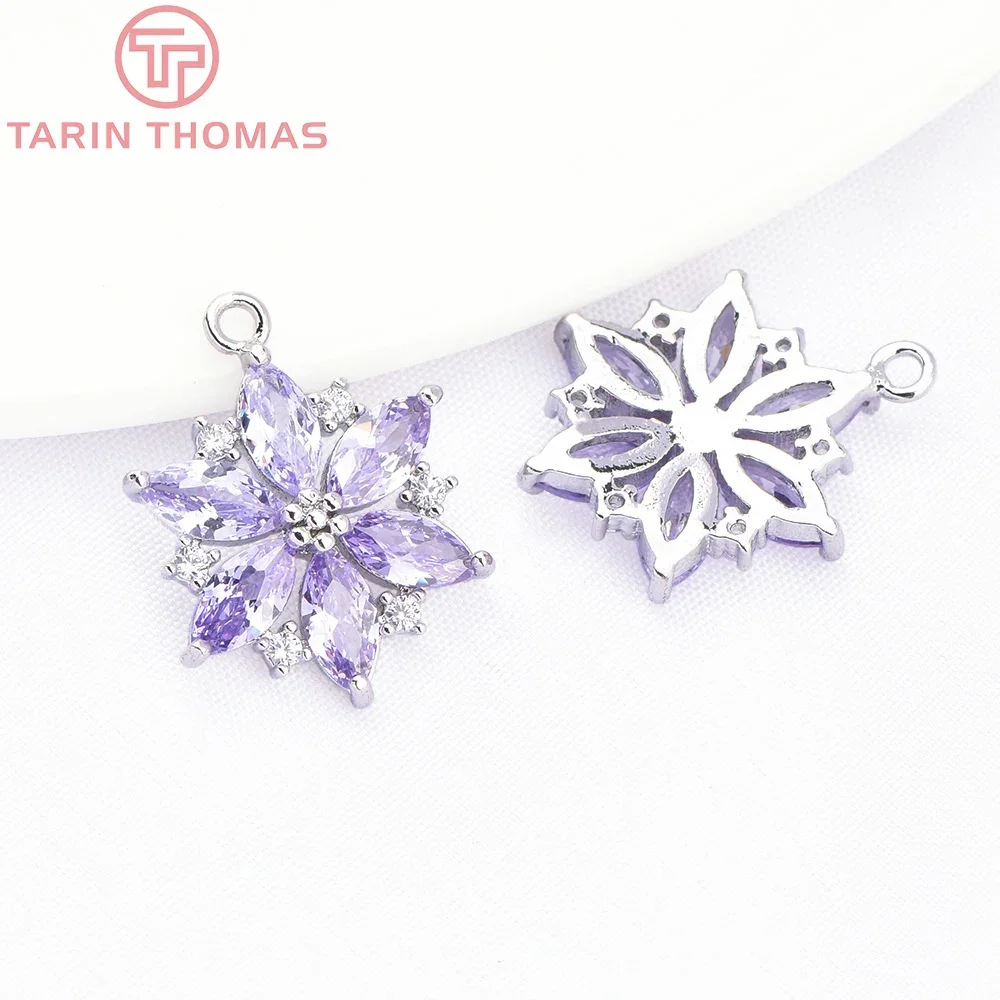 (9064) 4 шт. 13 5x17 5 мм 24-каратное золото латунь с цирконом подвески в форме цветка