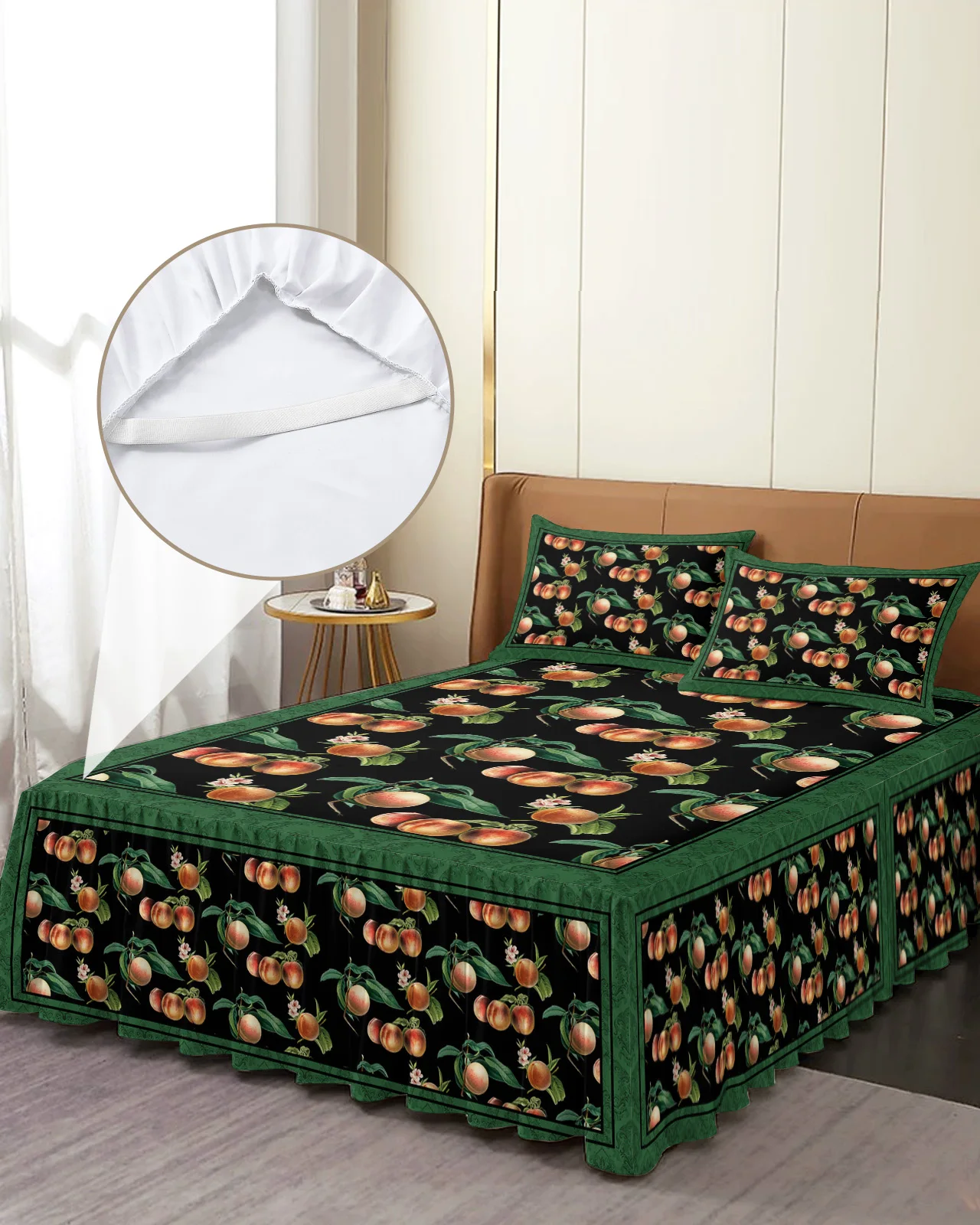 

Винтажное растительное фруктовое Персиковое постельное белье, эластичное покрывало с наволочками, протектор для кровати, наматрасник, Комплект постельного белья, простыня