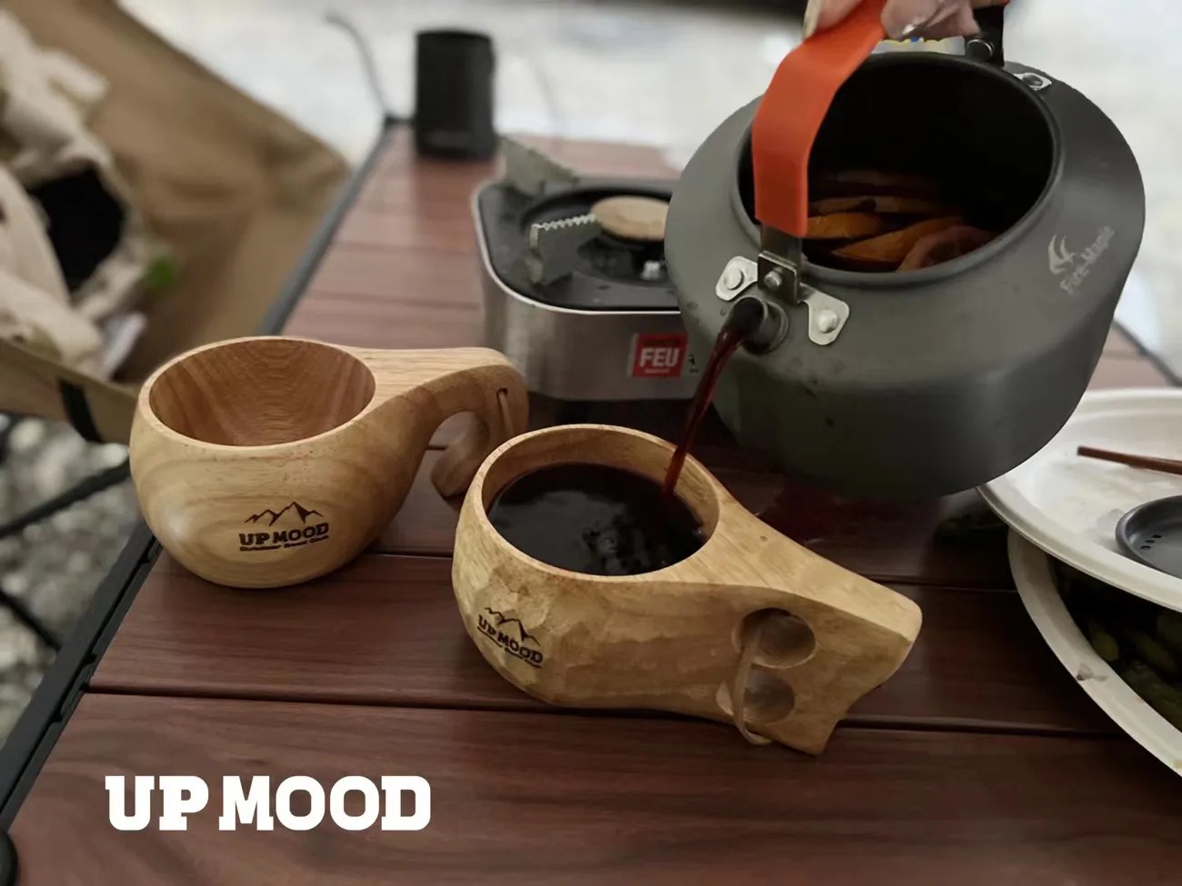 

UPMOOD1 outdoor camping wooden Finnish cup coffee cup elephant trunk cup tortoise shell double hole cup milk cup