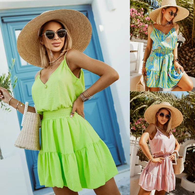

Summer 2023 New Women's V-neck Sleeveless Strap Short Dress