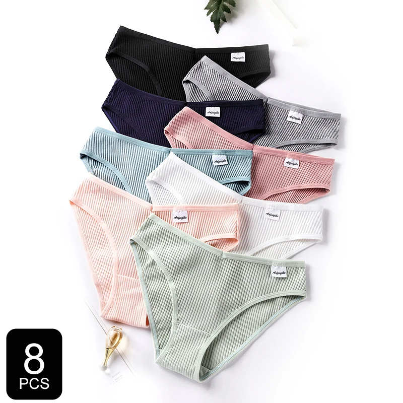 

8 PCS Set Solid Color Candy Girl Panties Female Underpants Sexy Panties Women Briefs Cotton Underwear Plus Size Pantys Lingerie