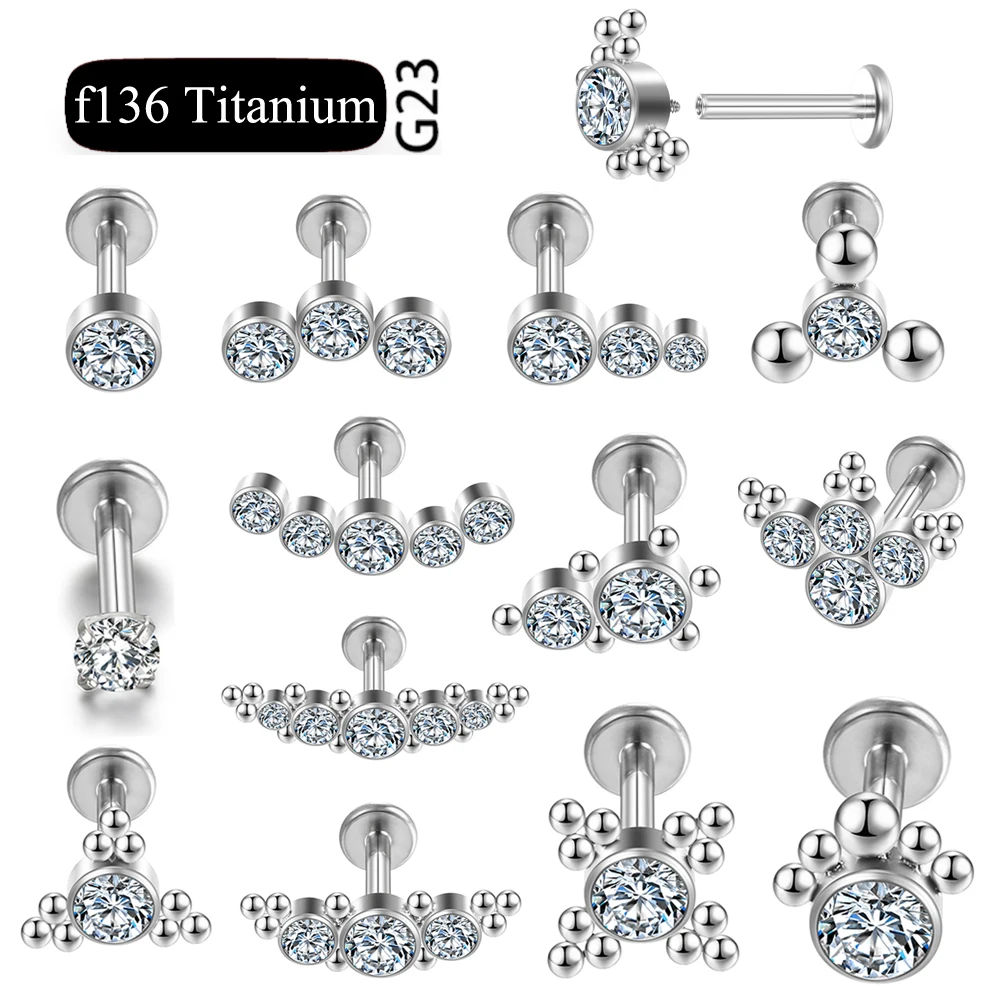 

ASTM F136 Titanium Zircon Ear Stud Labret Stud Lip Ring Nasal Nail Cartilage Helix Lobe Conch Earrings Body Piercing Jewelry