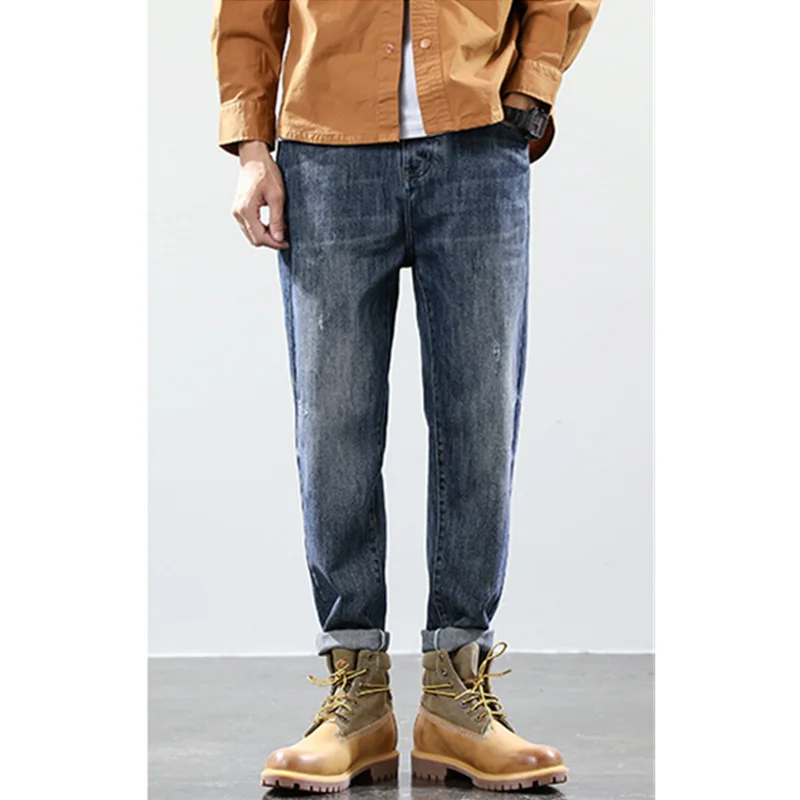 Streetwear Men 2022 New Style Pattern Large Jeans Loose Recreational Straight Cylinder Blue Temperament Trousers Autumn Female