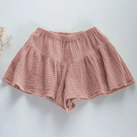 Short d'été pour petites filles, 100% coton, Double gaze, décontracté, à volants, style Boho, ample, fluide, TZ111, nouvelle collection