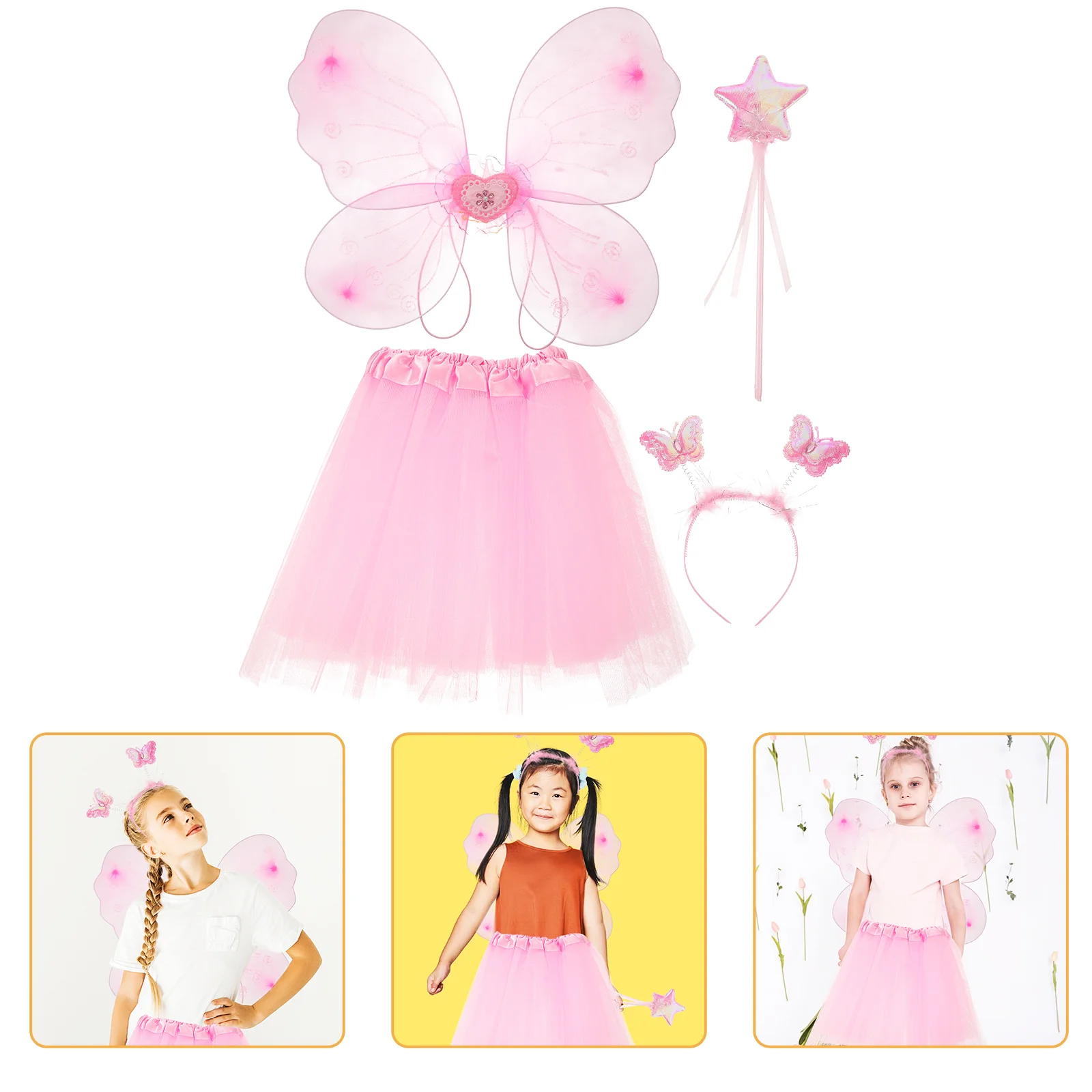 

Комплект из четырех предметов с крыльями бабочки, платье принцессы для девочек, костюм для косплея, Детский комплект с головой, детский тканевый костюм для девочек