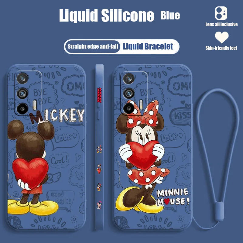 

Disney Mickey Mouse Love For Realme Narzo 50A 50i 30 10 V23 Q5i Q5 GT2 GT Neo 3T C21Y XT X2 Pro Liquid Left Rope Funda Cover