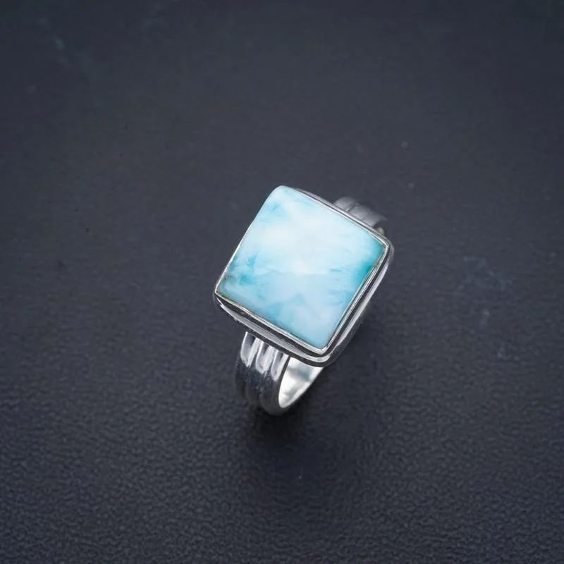 

StarGems Природный Ларимар ручной работы 925 пробы Серебряное кольцо 6,25 F0868