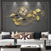 golden living room decoration wall clock modern restaurant creative sofa background ginkgo leaf metal mountain water wall clocks