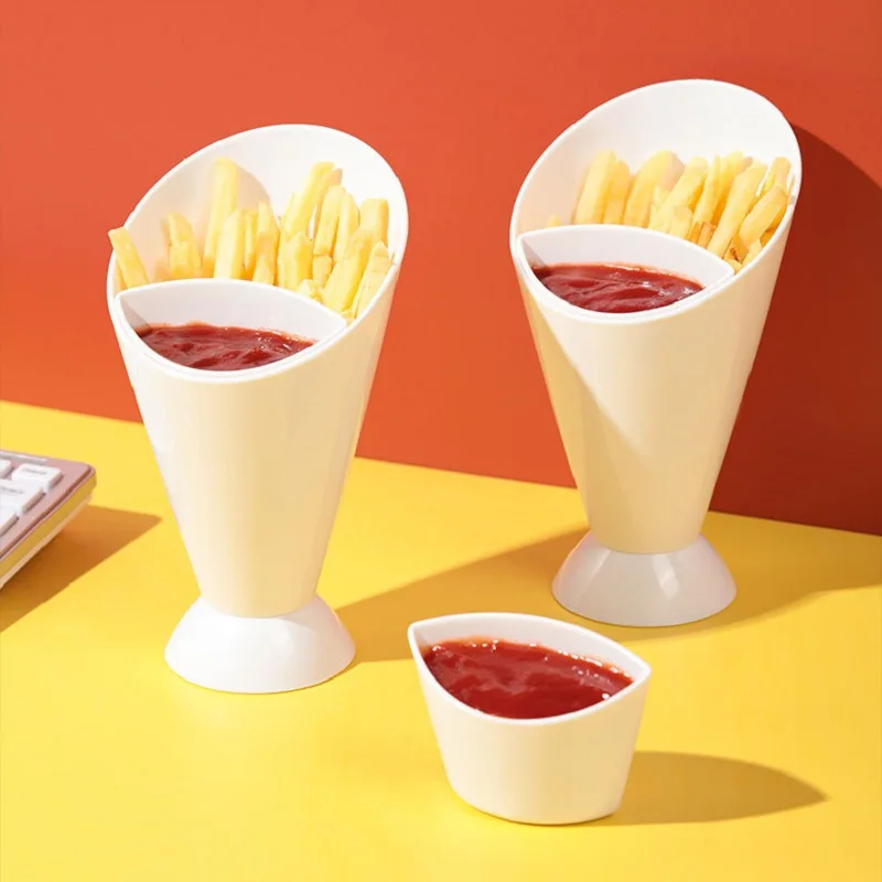 2 In 1 Dip Clip Bowl French Fry Chips Salad Cup Chips Cone Cup Snack Holder Stand Sauce Cup Dipping Plate Kitchen Tool