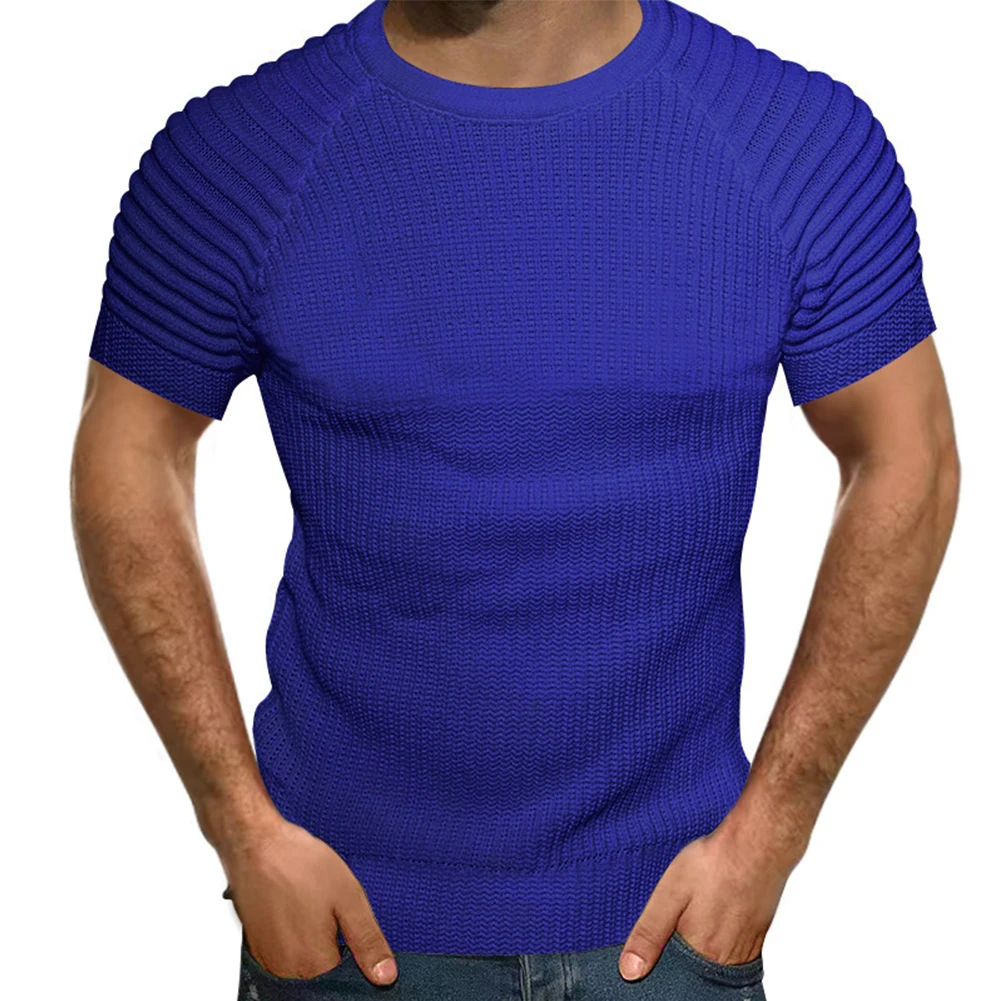 

Men Casual Sport Waffle Round Neck Short Sleeve Slim Top T-Shirt Muscle Blouse