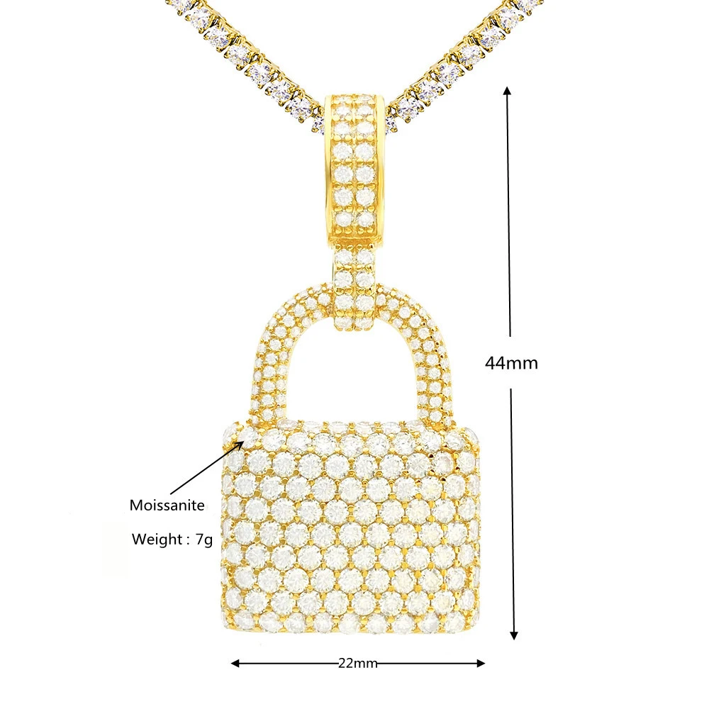 Lock Moissanite Pendants Necklace S925 Silver Real Diamond Iced Out Necklaces For Men Women Jewelry Pass Tester Free Shipping