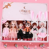 6 bjd dolls set mini cute princess moveable joint body wedding dress doll diy pretend play toys for girls birthday gift box 16cm