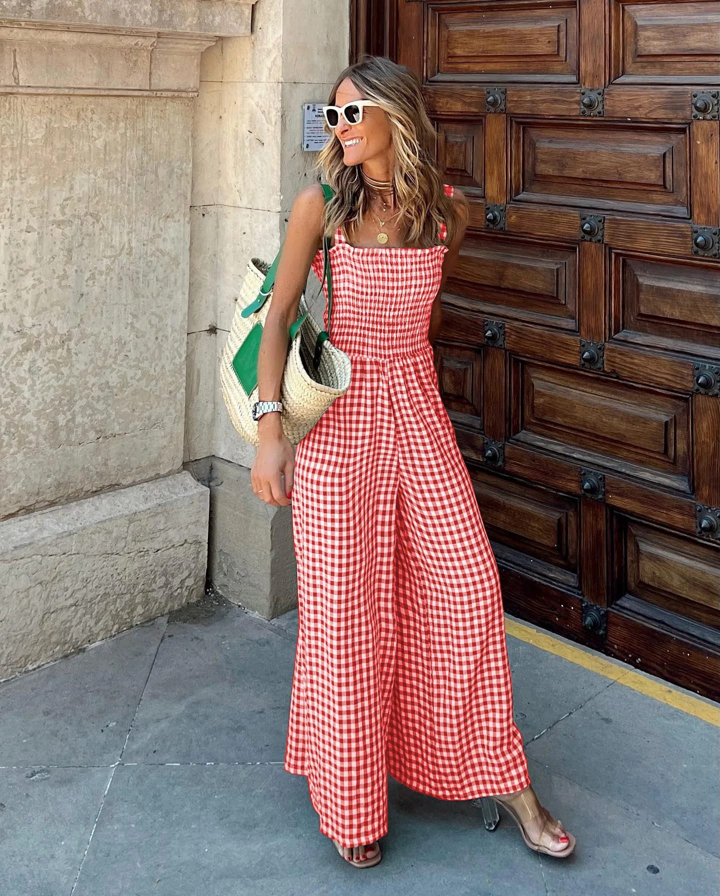 

Monos Mujer Elegante Sexy 2 Piece Outfits Combinations Summer 2022 Women's Trousers Plaid Jumpsuit