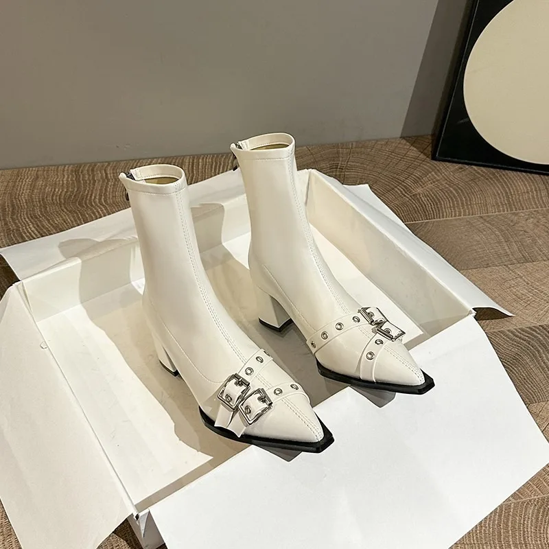 2024 женская дизайнерская обувь с пряжкой эластичные ботильоны модные женские