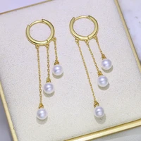 meibapj natural round freshwater pearl 4 5cm long tassels drop earrings real 925 sterling silver fine charm jewelry for women