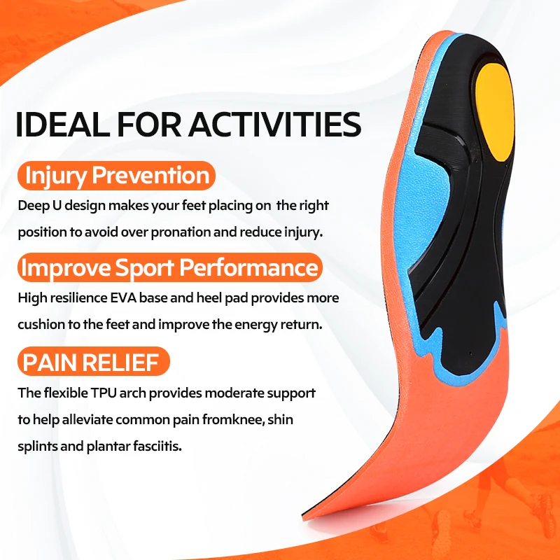 3ANGNI Unisex Sport  Insoles Arch Support Orthotic Running Inserts  Flat Feet Shoe Pads Cushion with Shock Absorption