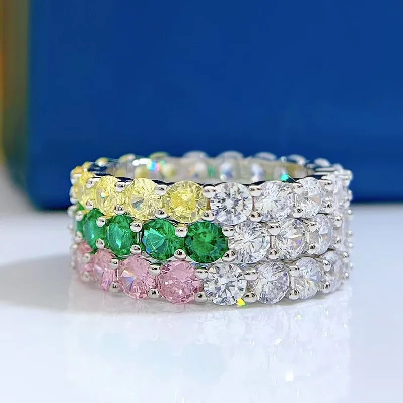 

Spring Qiaoer 18K White Gold Lab Sapphire Emerald Citrine Gemstone Ring For Women 925 Sterling Silver Wedding Band Jewelry