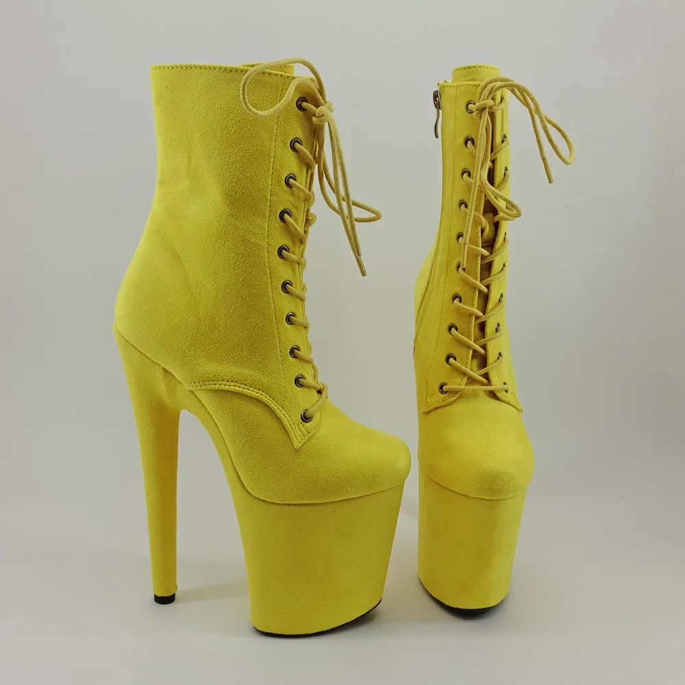 Leecabe Yellow Suede 20CM/8inches Pole dancing shoes High Heel platform Boots closed toe Pole Dance booties