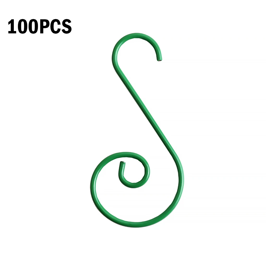 

100PCS Metal S-shaped Hooks Christmas Tree Decoration Hanger Household Hanging Festival Decor Accessories,Silver