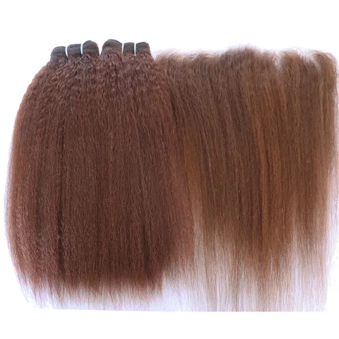 Светло-коричневый # 4-цветные пучки человеческих волос Virgin Remy с утком и кружевной фронтальной застежкой, странные прямые грубые яки, прозрачное кружево