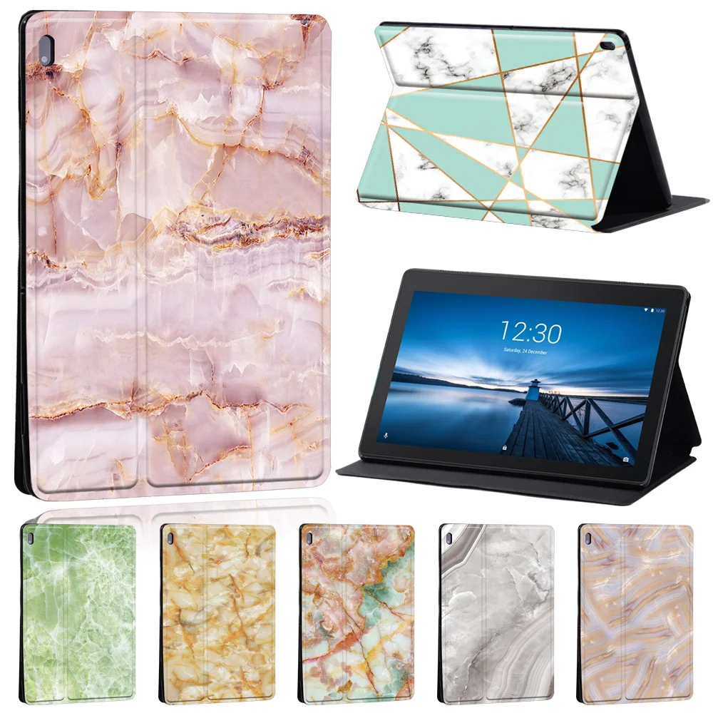 

Leather Stand Cover Case for Lenovo Smart Tab M10 FHD Plus/Lenovo Tab E10/Tab M10 Anti-fall Marble Series Flip Tablet Case + Pen